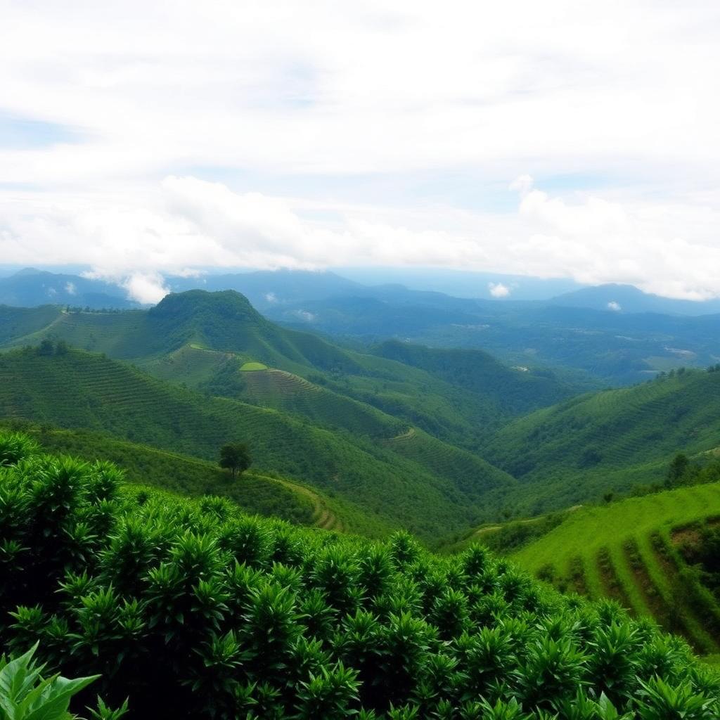 Terraced coffee farms in the highlands of Kamojang, West Java